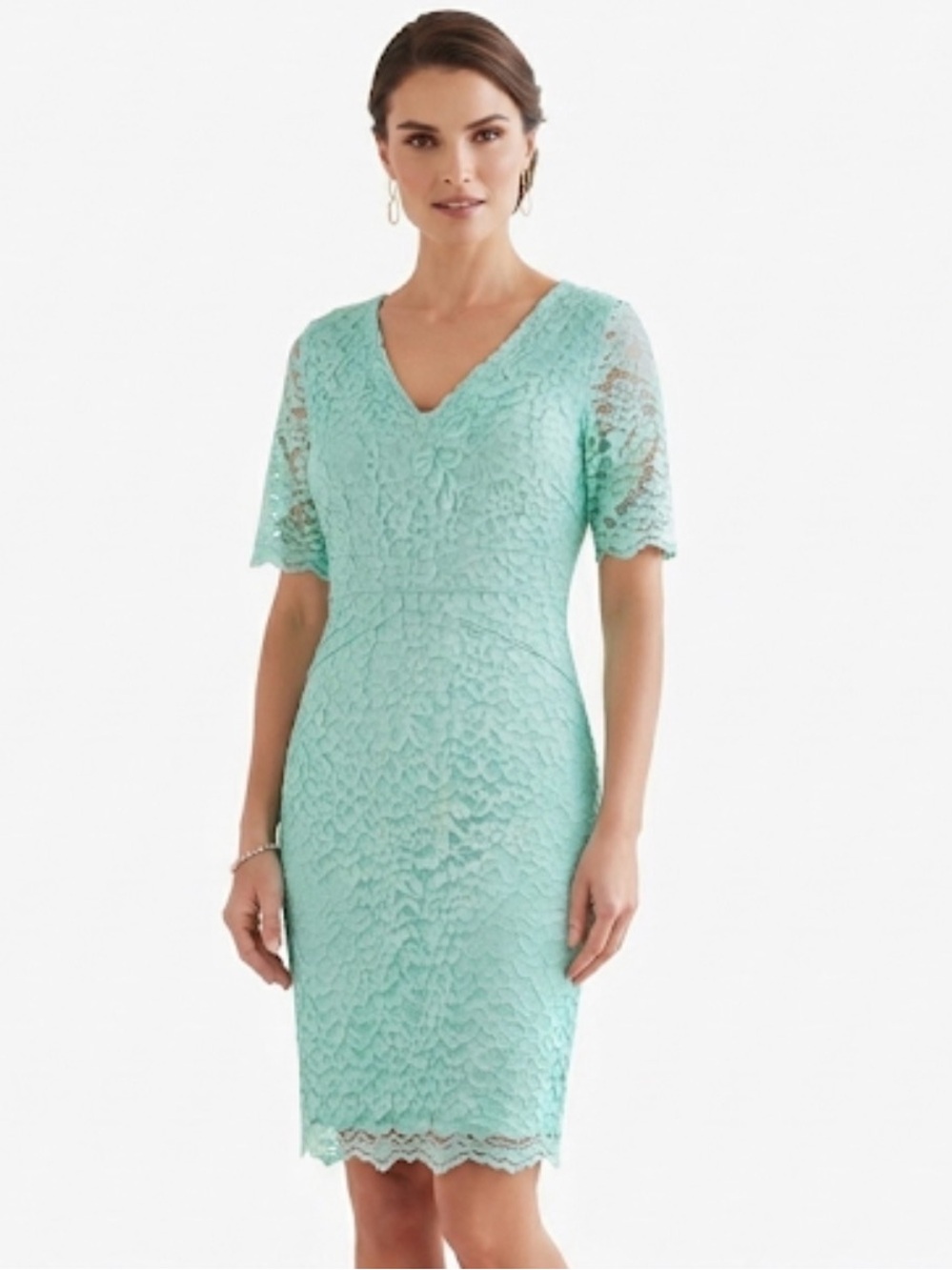Antonio Melani Turquoise Mint Green Lace V-Neck Sheath Dress size 8